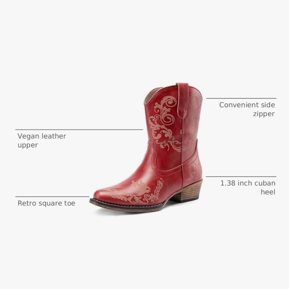 Red Western Ankle Boots - Picture 3 of 3
